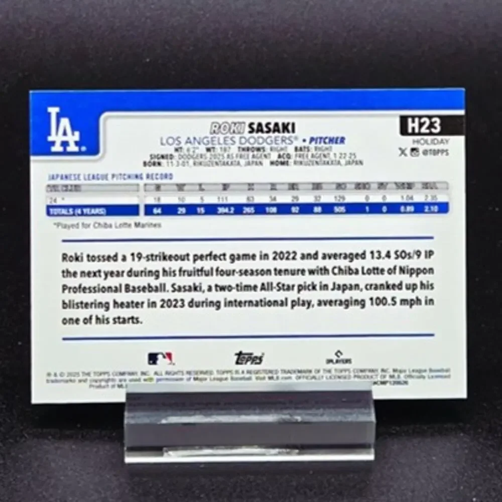Roki Sasaki Topps Holiday Evergreen Die Cut RC Los Angeles Dodgers Star - Picture 7 of 7